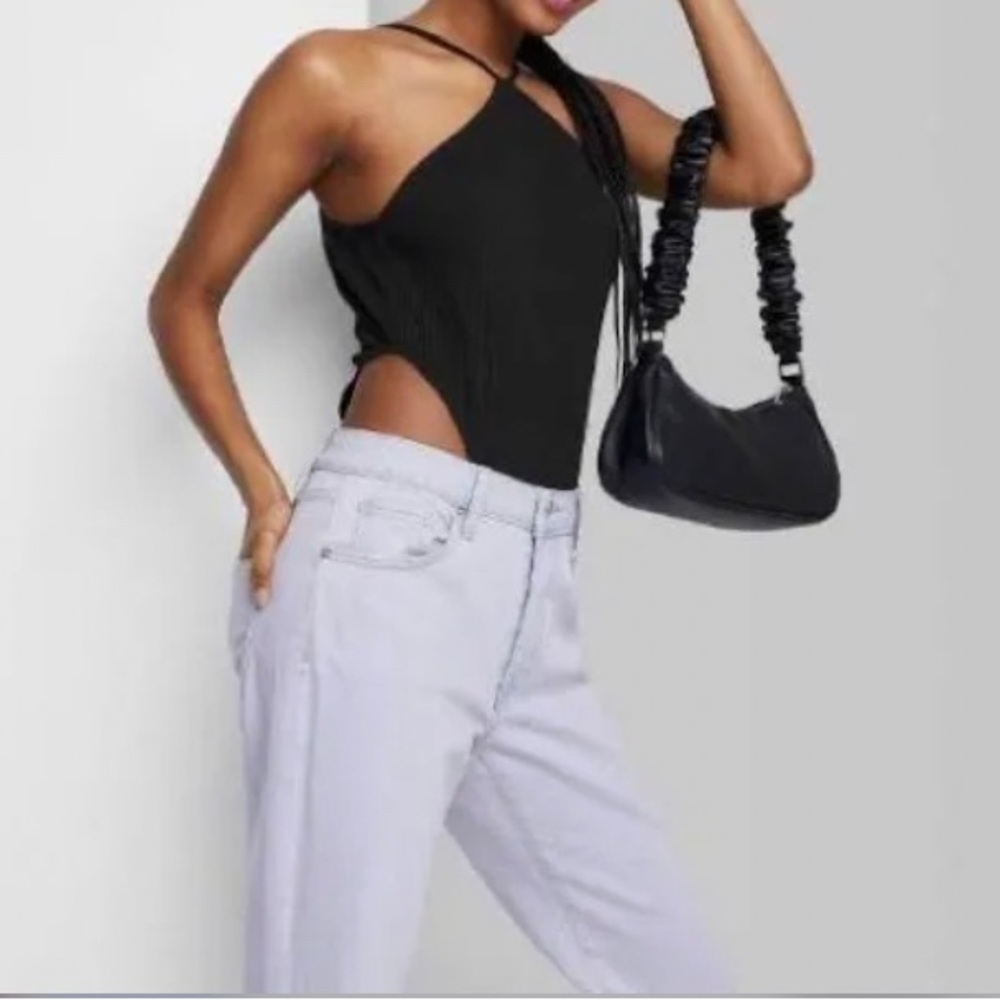 black high neck and high leg bodysuit